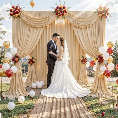 30 ft x 8 ft Thick Champagne Backdrop Curtain for Wedding Parties, 6 Panels 5 ft x 8 ft Wrinkle Free Polyester, alternate