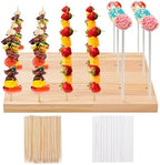30 Holes Wooden Skewer Display Holder, Rectangle Fruit Kabobs Skewers Stand, Catering Appetizer Fruit Pick Stand