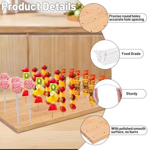 30 Holes Wooden Skewer Display Holder, Rectangle Fruit Kabobs Skewers Stand, Catering Appetizer Fruit Pick Stand, alternate