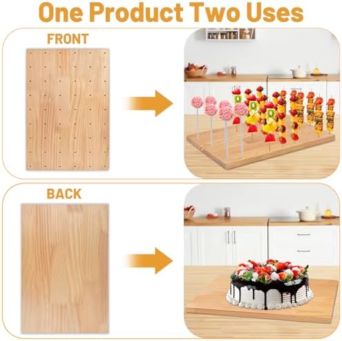 30 Holes Wooden Skewer Display Holder, Rectangle Fruit Kabobs Skewers Stand, Catering Appetizer Fruit Pick Stand, alternate