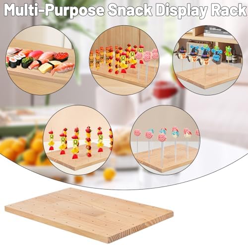 30 Holes Wooden Skewer Display Holder, Rectangle Fruit Kabobs Skewers Stand, Catering Appetizer Fruit Pick Stand, alternate