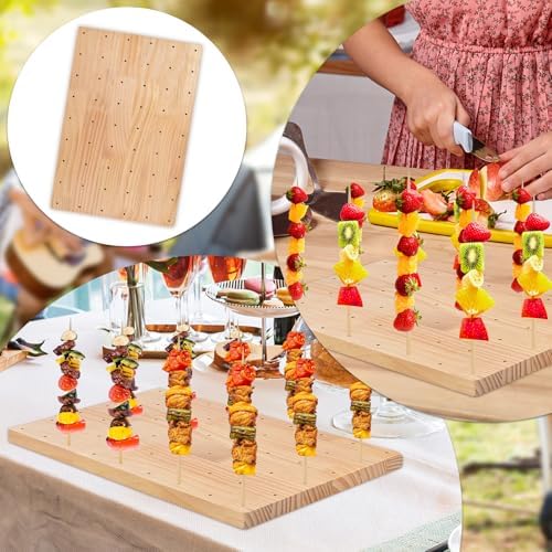 30 Holes Wooden Skewer Display Holder, Rectangle Fruit Kabobs Skewers Stand, Catering Appetizer Fruit Pick Stand, alternate