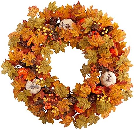 30 in Autumn Pumpk in and Maple Leaf Artificial Fall Wreath