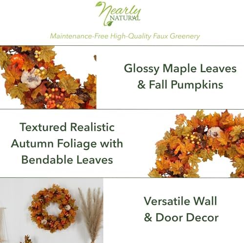 30 in Autumn Pumpk in and Maple Leaf Artificial Fall Wreath, alternate view 2