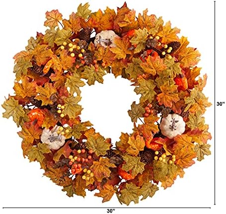 30 in Autumn Pumpk in and Maple Leaf Artificial Fall Wreath, alternate view 3