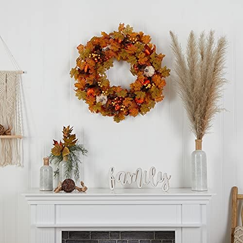 30 in Autumn Pumpk in and Maple Leaf Artificial Fall Wreath, alternate view 4