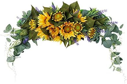 30 Inch Floral Swag, Artificial Flowers Sunflower Eucalyptus Wreath, Fake Flower Wreath Sunflower Swag Garland