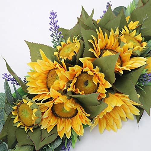 30 Inch Floral Swag, Artificial Flowers Sunflower Eucalyptus Wreath, Fake Flower Wreath Sunflower Swag Garland, alternate