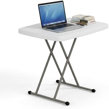 30 Inch Folding Table, 5-Level Height Adjustable TV Tray for Small Spaces, HDPE Tabletop Small Folding Table