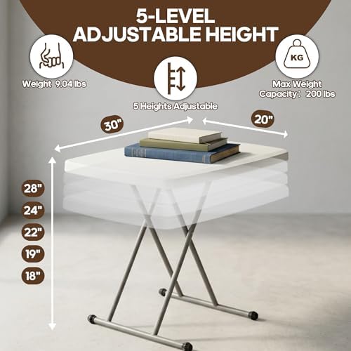 30 Inch Folding Table, 5-Level Height Adjustable TV Tray for Small Spaces, HDPE Tabletop Small Folding Table, alternate view