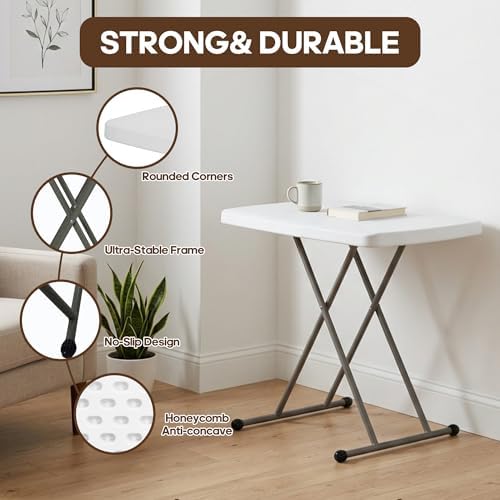 30 Inch Folding Table, 5-Level Height Adjustable TV Tray for Small Spaces, HDPE Tabletop Small Folding Table, alternate view