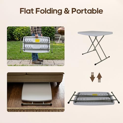 30 Inch Folding Table, 5-Level Height Adjustable TV Tray for Small Spaces, HDPE Tabletop Small Folding Table, alternate view