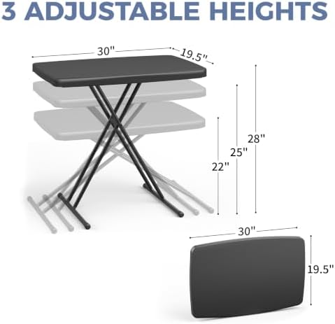 30 Inch Folding Table, Adjustable Height Portable Folding Table, Foldable TV Tray Table, Small Laptop Desk &, alternate view