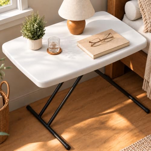 30 Inch Folding Table, Adjustable Height Portable Folding Table, Foldable TV Tray Table, Small Laptop Desk &