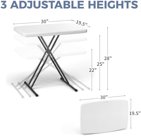 30 Inch Folding Table, Adjustable Height Portable Folding Table, Foldable TV Tray Table, Small Laptop Desk &, alternate view