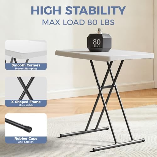 30 Inch Folding Table, Adjustable Height Portable Folding Table, Foldable TV Tray Table, Small Laptop Desk &, alternate view