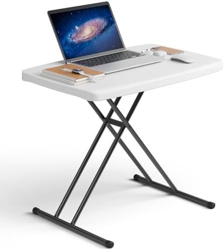 30 Inch Folding Table, Adjustable Height TV Tray for Small Spaces, Heavy Duty Foldable Utility Table for Laptop