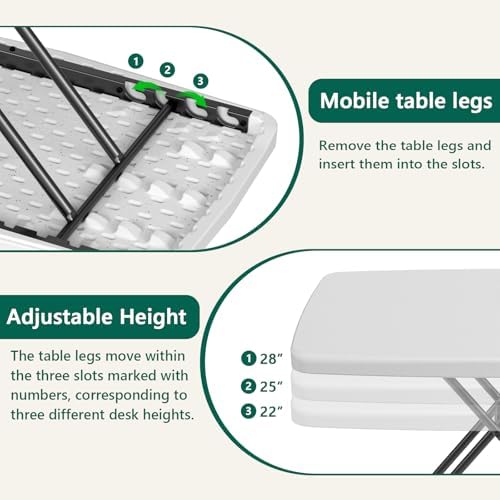 30 Inch Folding Table, Adjustable Height TV Tray for Small Spaces, Heavy Duty Foldable Utility Table for Laptop, alternate