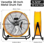 30 Inch Heavy Duty Metal Drum Fan with Handle 13000 CFM, alternate view 2