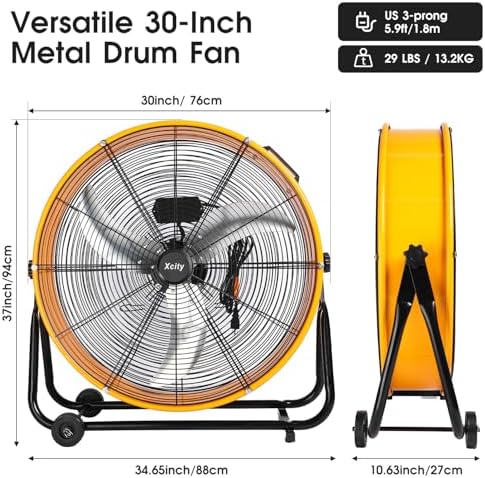 30 Inch Heavy Duty Metal Drum Fan with Handle 13000 CFM, alternate view 2