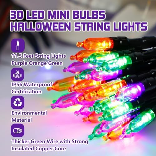 30 LED Battery Halloween String Lights House Decoration Purple Orange Green, alternate view 2
