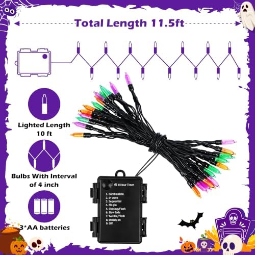 30 LED Battery Halloween String Lights House Decoration Purple Orange Green, alternate view 3