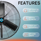30" Outdoor Rated IPX4 Water-Resistant Oscillating Wall Mount Fan - High Velocity Heavy Duty Metal Fan for, alternate view 4