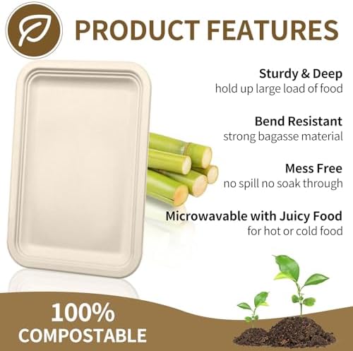 30 Pack 14 Inch Disposable Food Trays for Party, Compostable Large Paper Plates, Heavy Duty Food Serving Trays, alternate