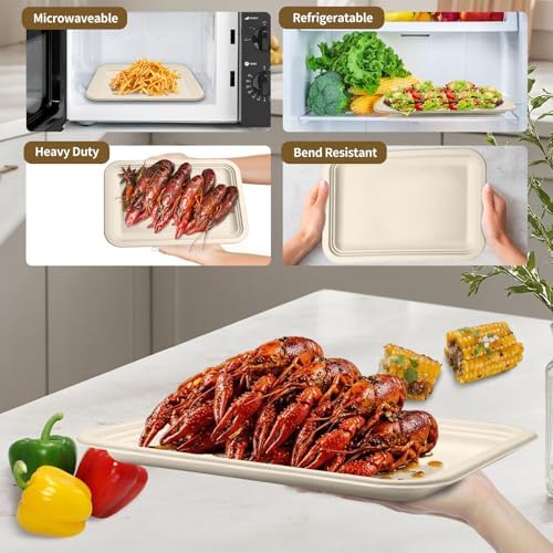 30 Pack 14 Inch Disposable Food Trays for Party, Compostable Large Paper Plates, Heavy Duty Food Serving Trays, alternate