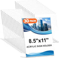 30 Pack Acrylic Sign Holder 8.5 x 11, L Shape Clear Plastic Display Stand, Slanted Back Picture Frame Menu Flyer
