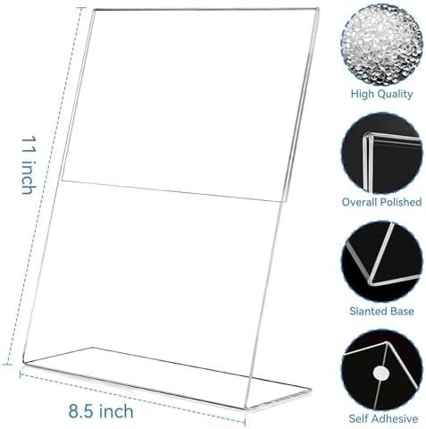 30 Pack Acrylic Sign Holder 8.5 x 11, L Shape Clear Plastic Display Stand, Slanted Back Picture Frame Menu Flyer, alternate