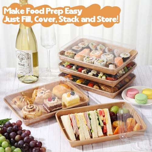 30 Pack Catering Trays Clear Lids 10.31 x 7.32 x 1.89 in Kraft in Transparent, alternate view 4