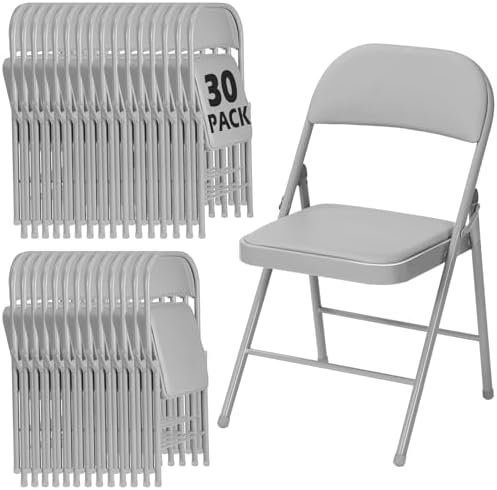 30 Pack Gray Padded Folding Chairs with Metal Frame