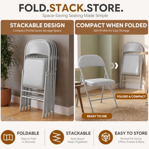 30 Pack Gray Padded Folding Chairs with Metal Frame, alternate view 6
