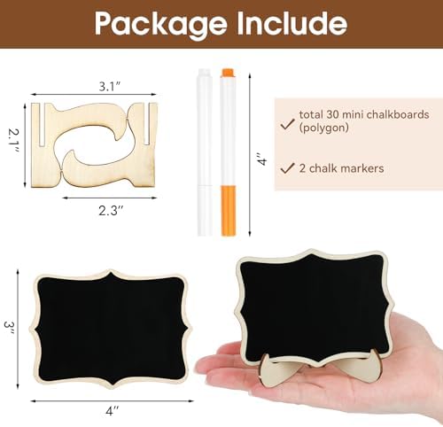 30 Pack Mini Chalkboard Signs, Food Labels for Party Buffet, Polygonal in Black, alternate view 2