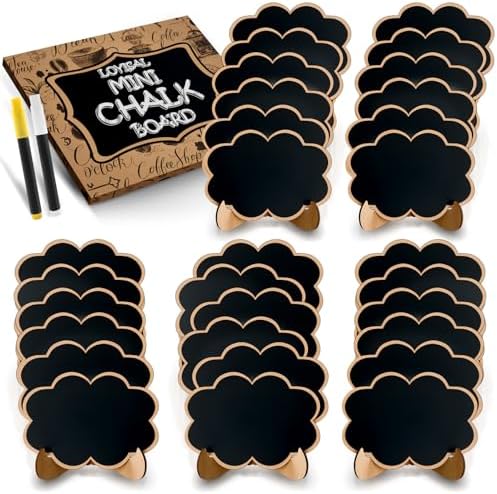 30 Pack Mini Chalkboard Signs - Small Wooden Framed Chalk Boards for Food Labels, Wedding Table Decoration