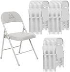 30 Pack Padded Folding Chairs, PU Leather Seat, 350 lb, White in White
