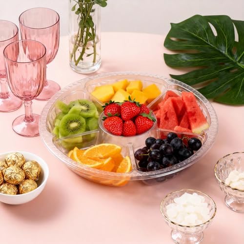 30 Pack Plastic Appetizer Trays with Lids, 6 Compartment Disposable Serving Platters for Party Snacks Fruits, alternate view