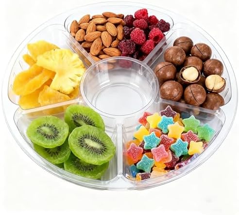 30 Pack Plastic Appetizer Trays with Lids, 6 Compartment Disposable Serving Platters for Party Snacks Fruits, alternate view