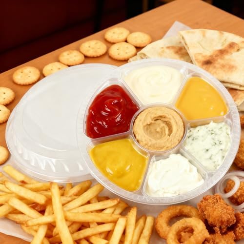 30 Pack Plastic Appetizer Trays with Lids, 6 Compartment Disposable Serving Platters for Party Snacks Fruits, alternate view