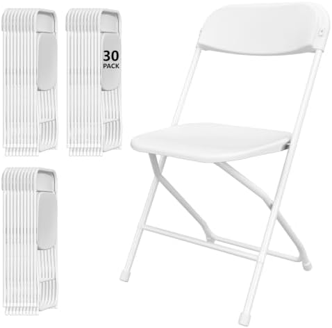 30 Pack White Folding Chairs for School Events Wedding Party Picnic