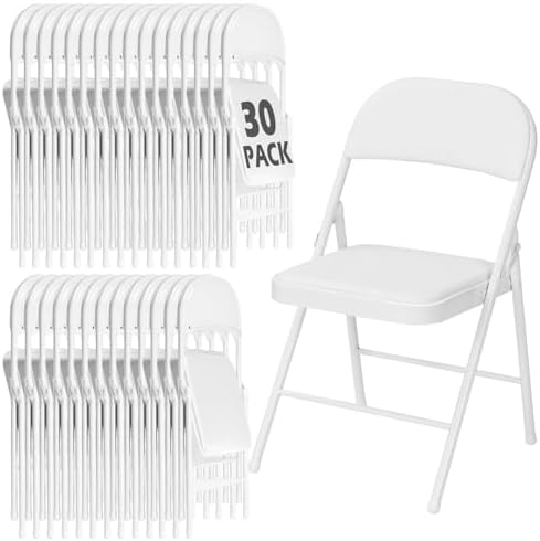 30 Pack White Padded Folding Chairs with Metal Frame