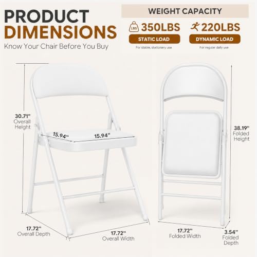 30 Pack White Padded Folding Chairs with Metal Frame, alternate view 3
