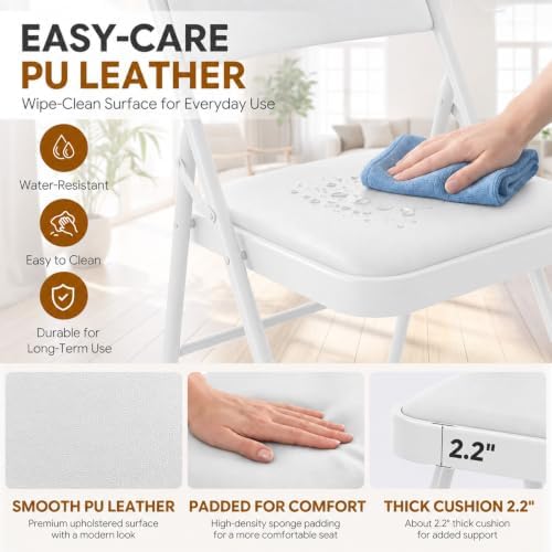 30 Pack White Padded Folding Chairs with Metal Frame, alternate view 4