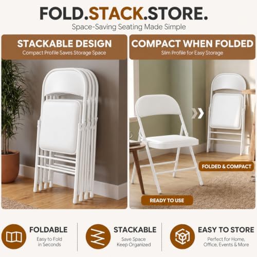 30 Pack White Padded Folding Chairs with Metal Frame, alternate view 6