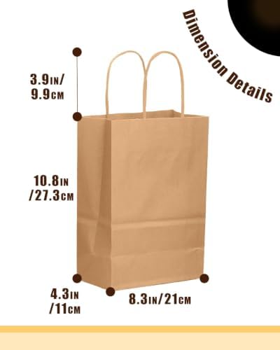 30-Packs Brown Gift Bags with Handles Bulk 10.8"x8.3"x4.3" Medium Size Kraft Paper Bags Multiple Uses (Medium, alternate view