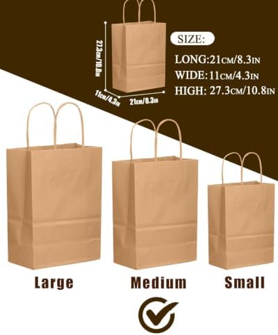 30-Packs Brown Gift Bags with Handles Bulk 10.8"x8.3"x4.3" Medium Size Kraft Paper Bags Multiple Uses (Medium, alternate view