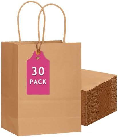 30-Packs Brown Gift Bags with Handles Bulk 13''x5 x10 Large Size Kraft Paper Bags Multiple Uses (Large Size) in