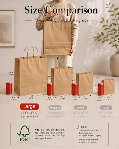 30-Packs Brown Gift Bags with Handles Bulk 13''x5 x10 Large Size Kraft Paper Bags Multiple Uses (Large Size) in, alternate