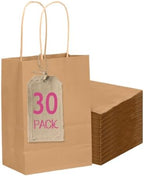 30-Packs Brown Gift Bags with Handles Bulk 4.5"x2.5"x6" Mini Size Party Paper Bags in 1 Count (Pack of 30) in